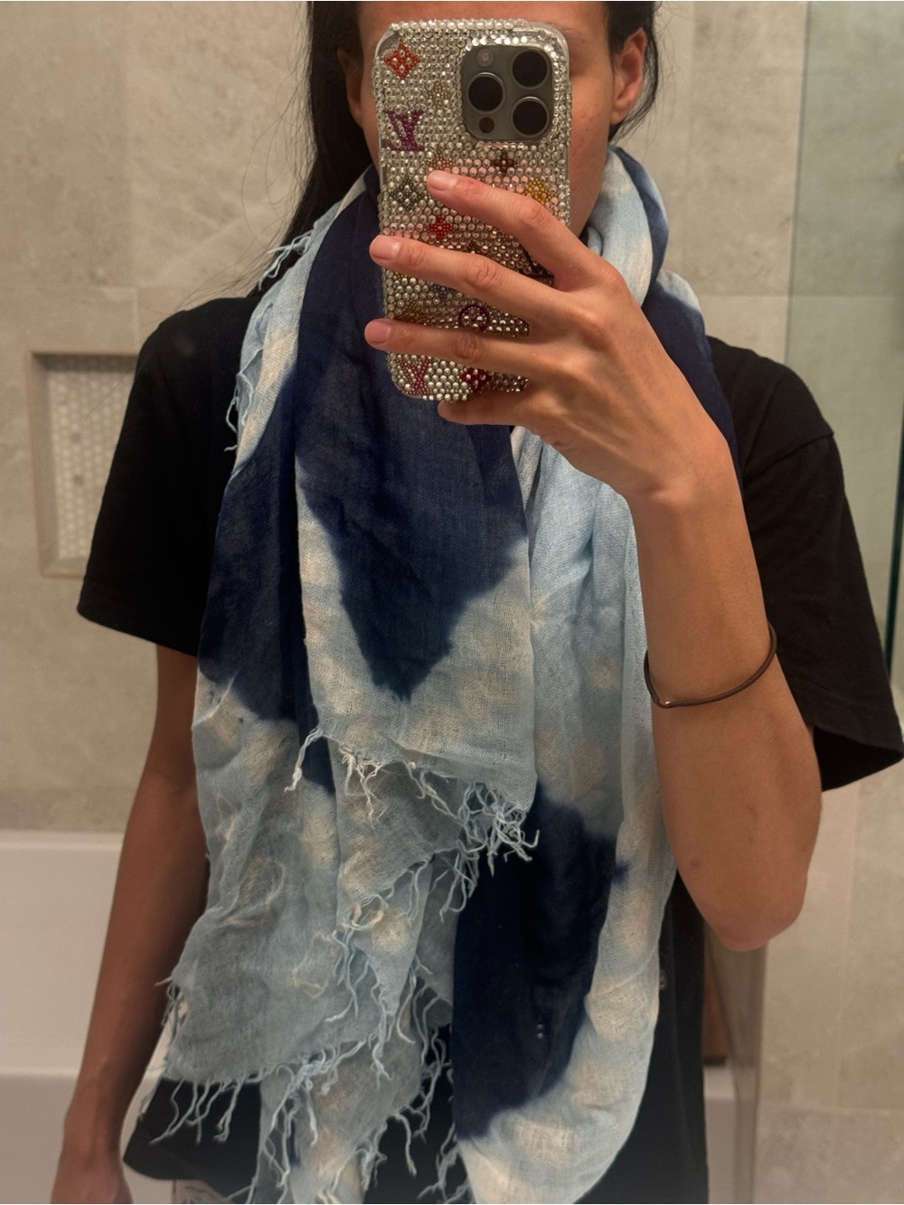 Light Blue and Navy Diamond Scarf